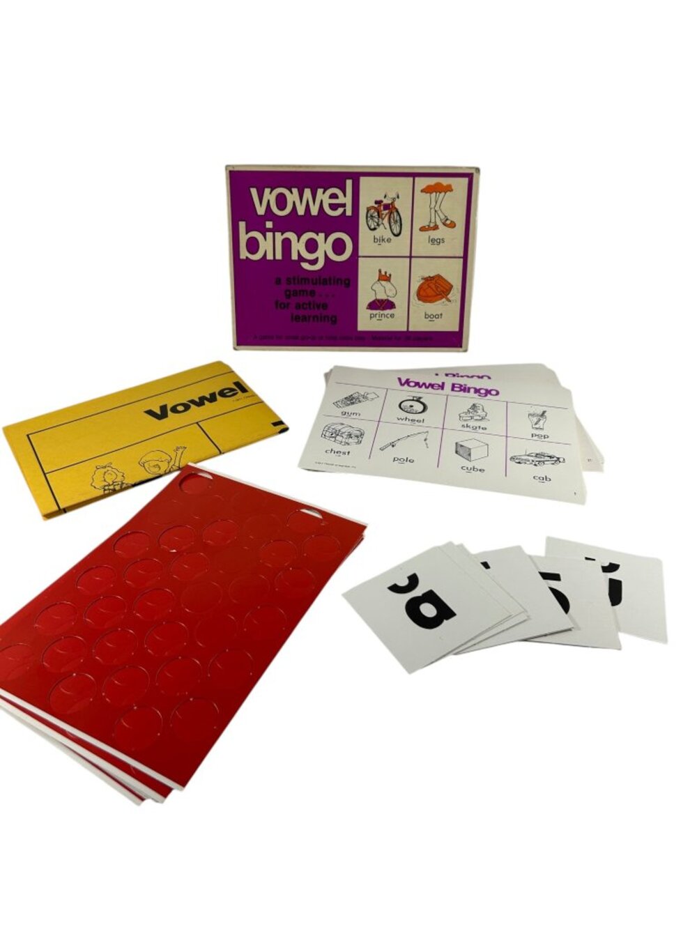 Vtg Vowel Bingo Educational Illustrated Word Cards Phonics Teachers Home School